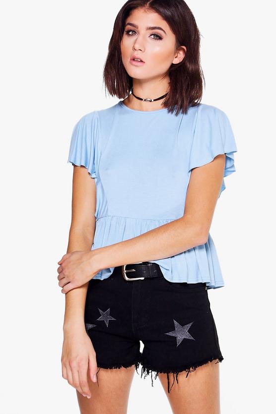 Ivy Ruffle Sleeve Jersey Peplum Top